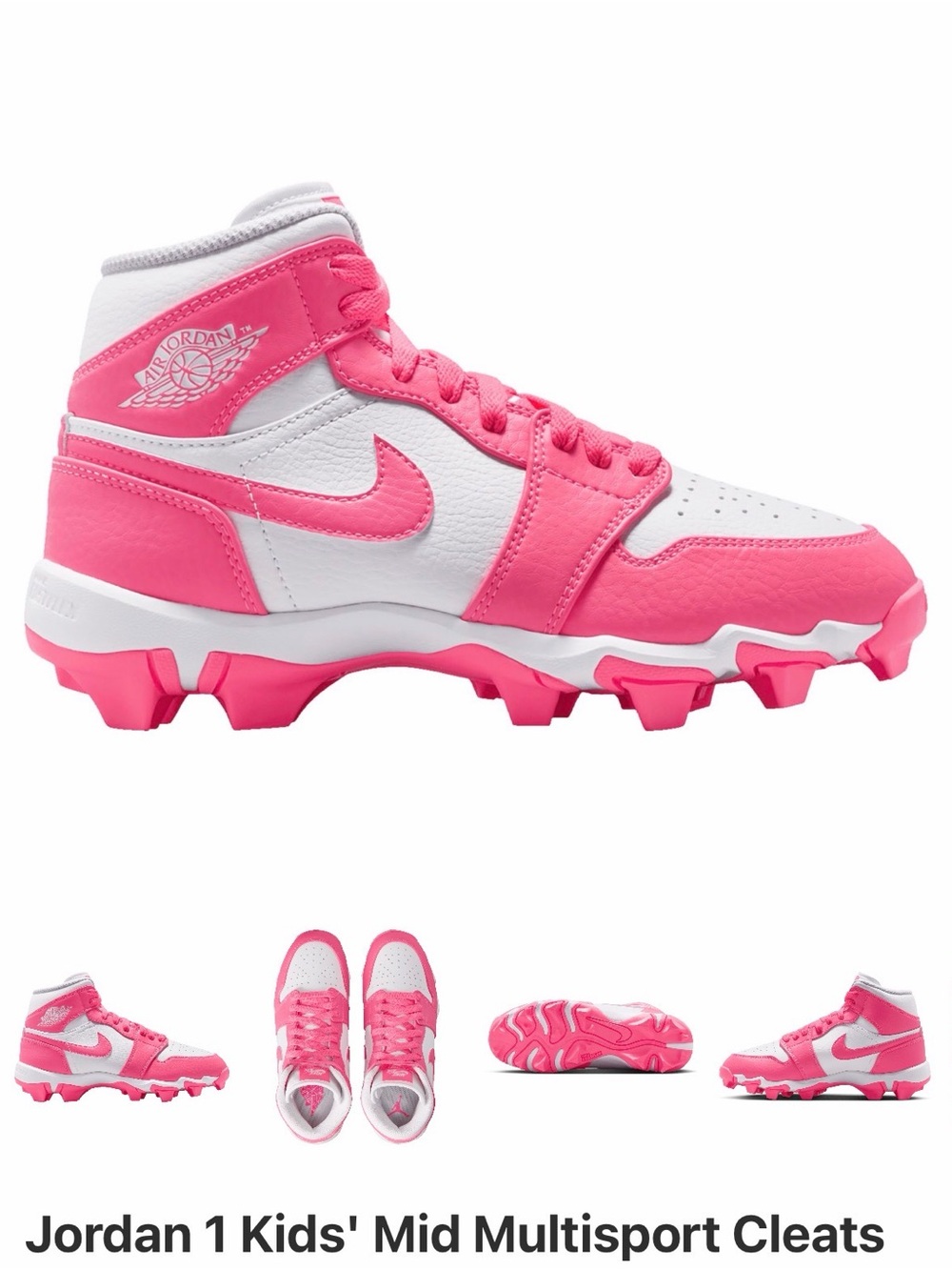 Jordan Kids' Mid Multisport Cleats - White & Pink size 4.5Y